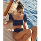 2 Piece Women Swimsuit Solid Colour Short Puff Sleeve Summer High Waist Cut Backless Bathing Suit Beachwear Bikini Set The Clothing Company Sydney