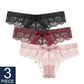 3 Pack Lace Panties Low-waist Underwear Thong G String Breathable T-back Lingerie