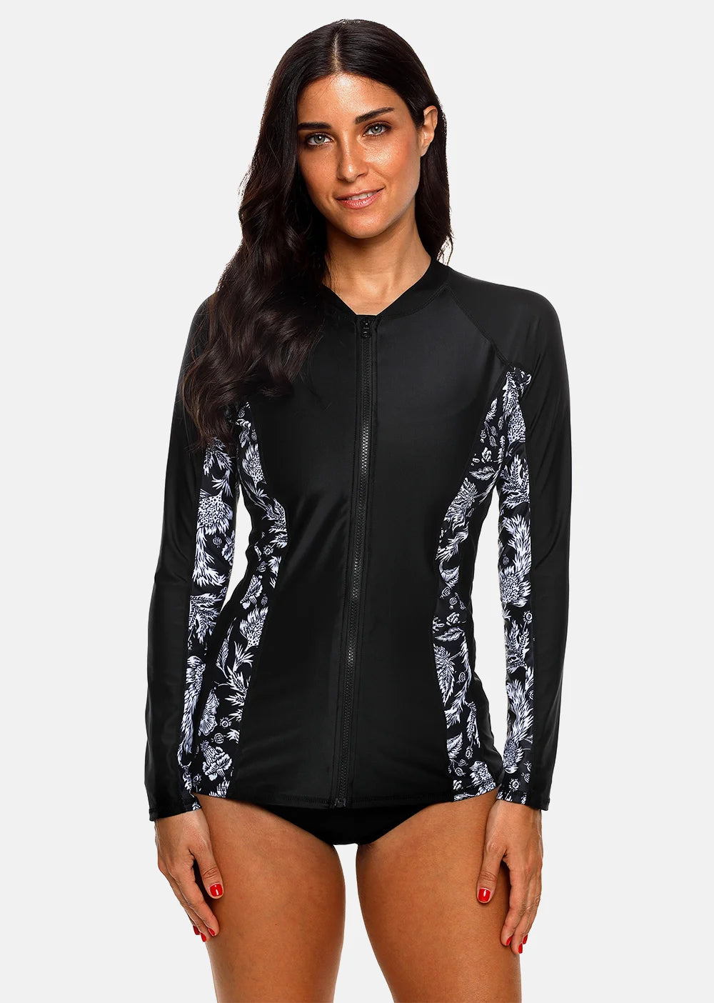 Women Long Sleeve Zipper Rashguard Top Floral Print Rush guard Swimwear Surfing UPF50+ Swimwsuit The Clothing Company Sydney