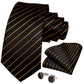 Fashion Men's Tie Luxury Gold Blue Black Striped Paisley Silk Wedding Tie For Men Designer Hanky Cufflinks Gift Tie Set