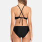 Women High Neck Bikini Set Solid Color Swimsuit Hollow Out Bandage Swimwear Push Up Beachwear