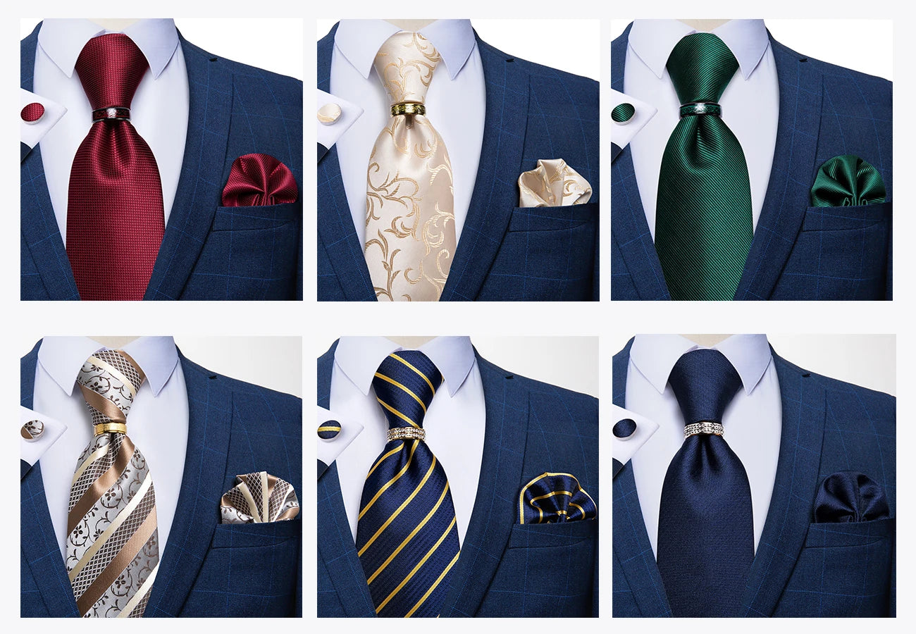 Men's Ties 8cm Wide Silk Neck Tie For Wedding Party Accessories Pocket Square Cufflinks Brooch Pin Set