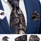 Fashion Men's Tie Luxury Gold Blue Black Striped Paisley Silk Wedding Tie For Men Designer Hanky Cufflinks Gift Tie Set