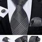 Fashion Men's Tie Luxury Gold Blue Black Striped Paisley Silk Wedding Tie For Men Designer Hanky Cufflinks Gift Tie Set