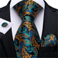 Men's Tie Teal Green Paisley Novelty Design Silk Wedding Tie for Men Handky cufflink Tie Set Party Business Fashion Set The Clothing Company Sydney