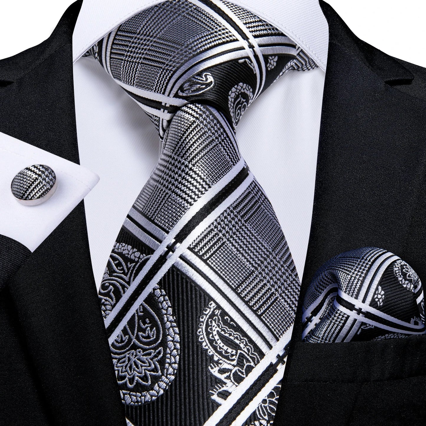 Gray Paisley Silk Tie Set – Men’s Wedding Tie, Pocket Square & Cufflinks The Clothing Company Sydney