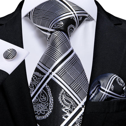 Gray Paisley Silk Tie Set – Men’s Wedding Tie, Pocket Square & Cufflinks The Clothing Company Sydney