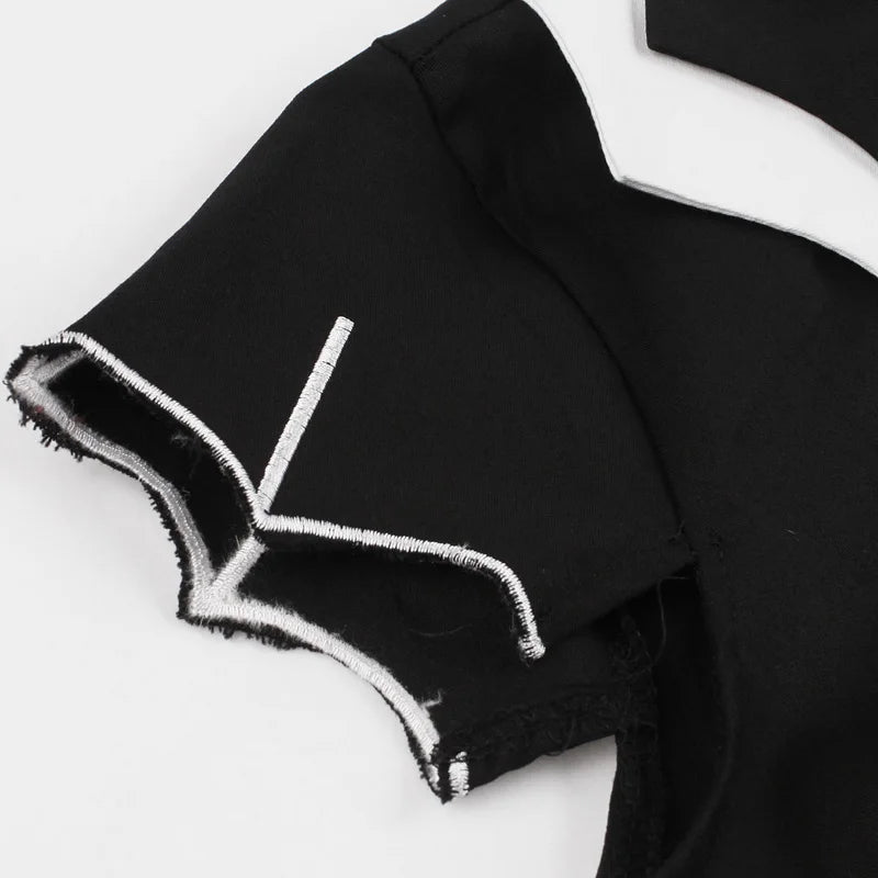 Bat Embroidery Halloween Costumes Party Vintage Dresses Cap Sleeve Keyhole Front Retro A Line Dress