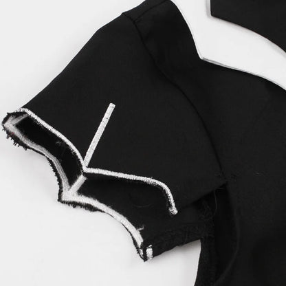 Bat Embroidery Halloween Costumes Party Vintage Dresses Cap Sleeve Keyhole Front Retro A Line Dress