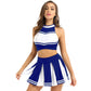 Women's Cheerleading Costume Uniform Carnival Cosplay Outfit Stand Collar Sleeveless Crop Top with Mini Pleated Skirt