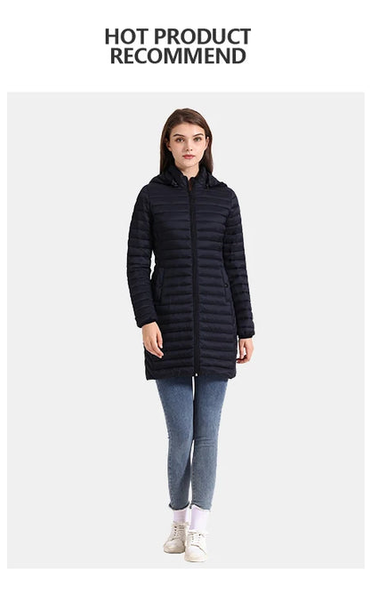 Winter Women Loose Long Parka Coat With Detachable Hood Ultralight Portable Warm Padded Cotton Outerwear Jacket