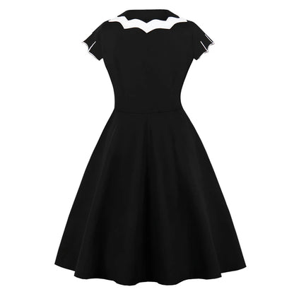 Bat Embroidery Halloween Costumes Party Vintage Dresses Cap Sleeve Keyhole Front Retro A Line Dress