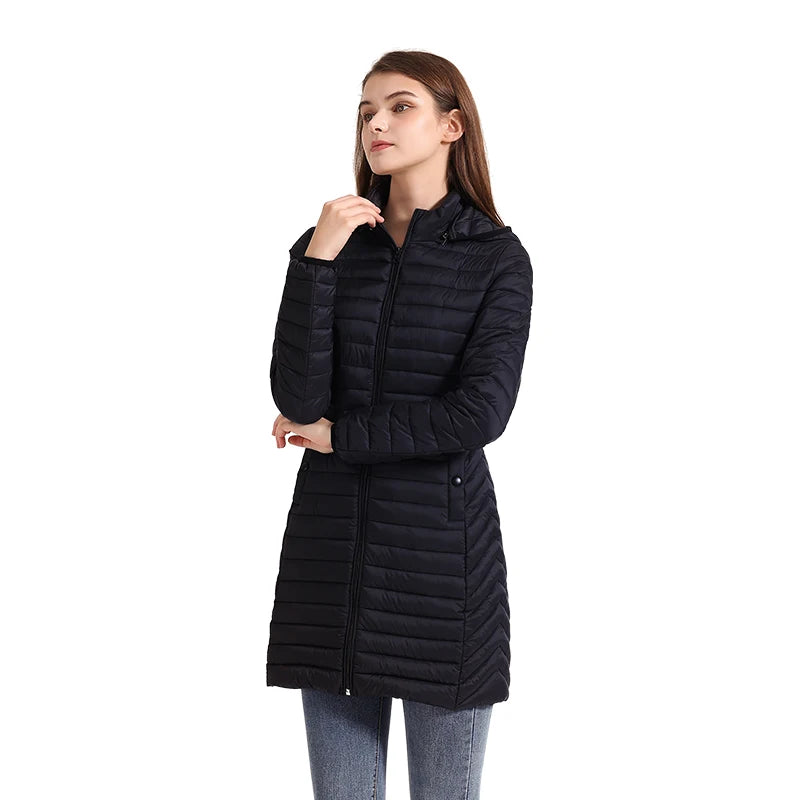 Winter Women Loose Long Parka Coat With Detachable Hood Ultralight Portable Warm Padded Cotton Outerwear Jacket