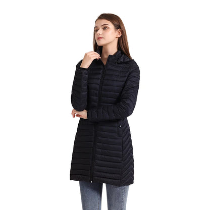 Winter Women Loose Long Parka Coat With Detachable Hood Ultralight Portable Warm Padded Cotton Outerwear Jacket