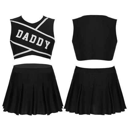 Women's Cheerleader Cosplay Costume Uniform Outfit Stand Collar Crop Top with Mini Pleated Skirts Carnival Cheerleading Suit The Clothing Company Sydney