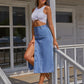 Women's Button A-line Side Split High Waist Denim Skirt Office Lady Black Blue Midi Jean Skirts Autumn Winter Long Skirt The Clothing Company Sydney