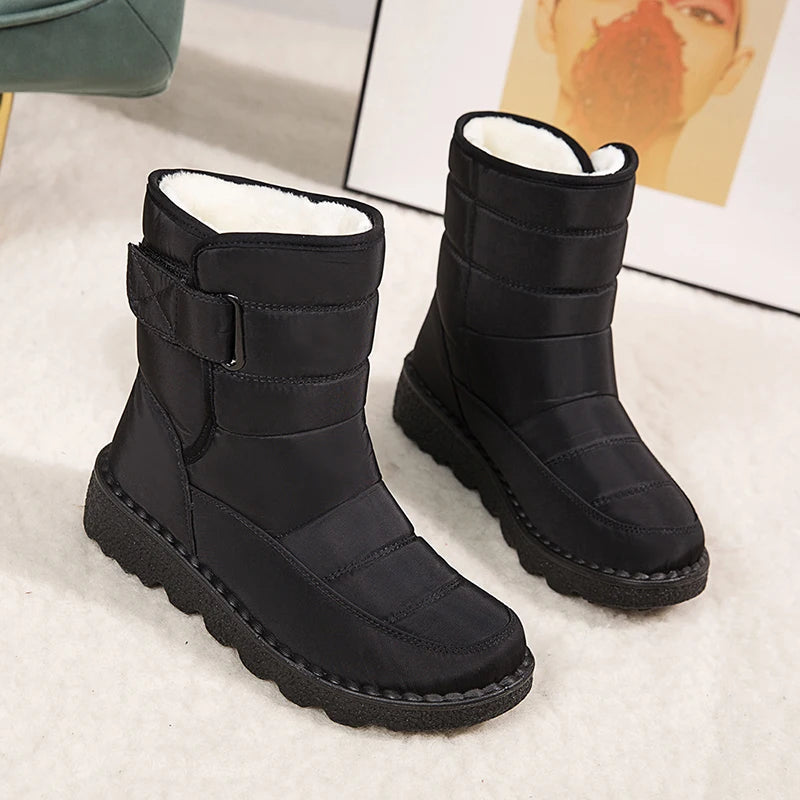 Non Slip Waterproof Snow Boots Women's Thick Plush Winter Ankle Boots Platform Keep Warm Cotton Padded Shoes