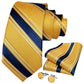 Men's Tie Luxury Yellow Blue Striped Paisley Plaid Silk Wedding Tie For Men's Designer Hanky Cufflinks Gift Tie Set The Clothing Company Sydney