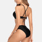 Women High Neck Bikini Set Solid Color Swimsuit Hollow Out Bandage Swimwear Push Up Beachwear