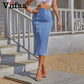 Blue Denim Single-Breasted Split Elegant Bodycon Midi Skirt Women's High Waist Long Jeans Skirts Streetwear The Clothing Company Sydney