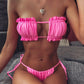 2 Piece Pleated Bandeau Swimsuit Low Waist Swimwear Beach Wear Mini Thong Bikini Set Bathing Suit