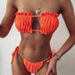 2 Piece Pleated Bandeau Swimsuit Low Waist Swimwear Beach Wear Mini Thong Bikini Set Bathing Suit