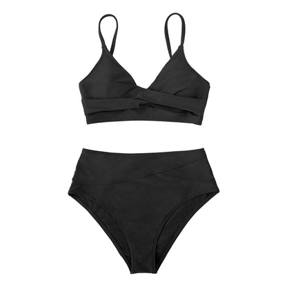 CUPSHE Solid Black Twist High Waist Bikini Sets Swimsuit For Women Sexy V-neck Tank Two Pieces Swimwear 2023 Beach Bathing Suit The Clothing Company Sydney