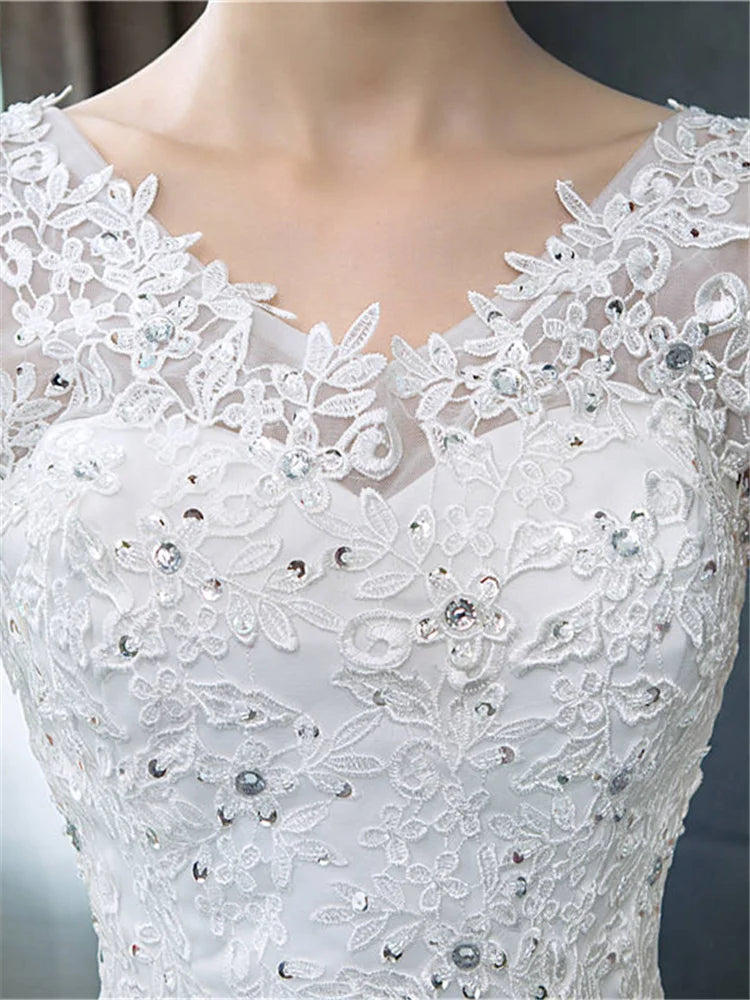 V-neck Wedding Dresses Off White Sequined Wedding Gown