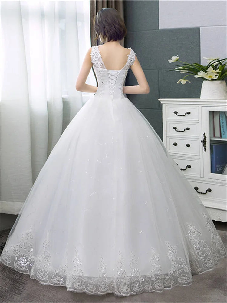 V-neck Wedding Dresses Off White Sequined Wedding Gown