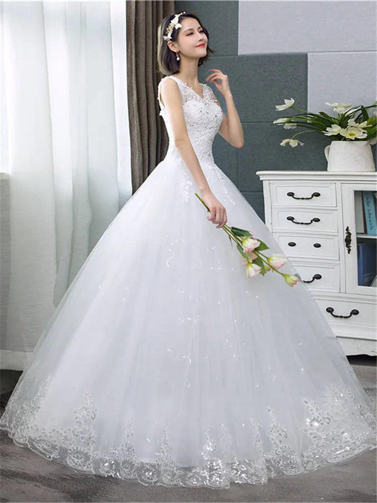 V-neck Wedding Dresses Off White Sequined Wedding Gown