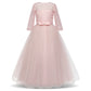 Lace Princess Dress for Girls Long Sleeve Wedding Party Gown Birthday Children Tulle Dress Teenage Formal Long Dress