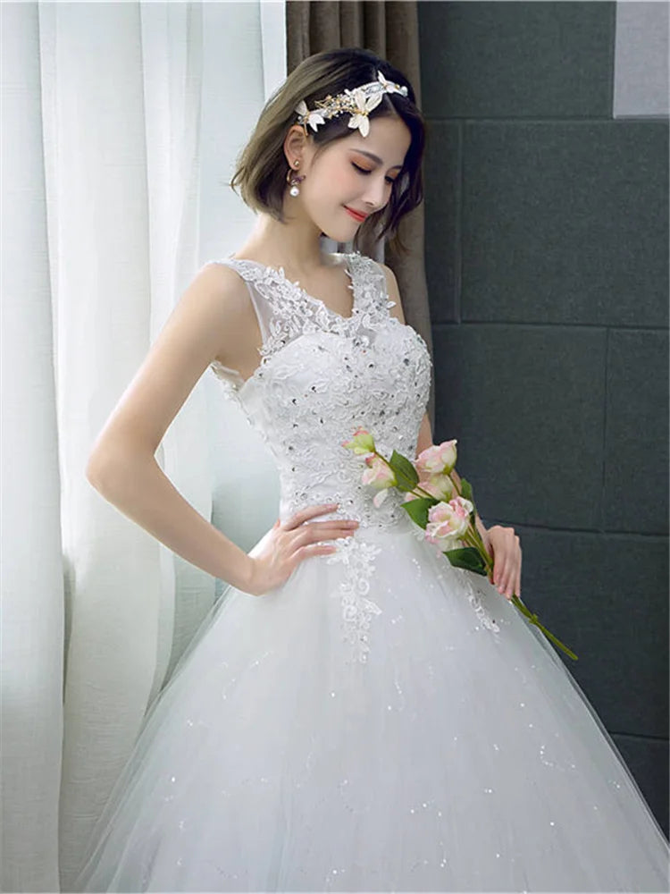 V-neck Wedding Dresses Off White Sequined Wedding Gown