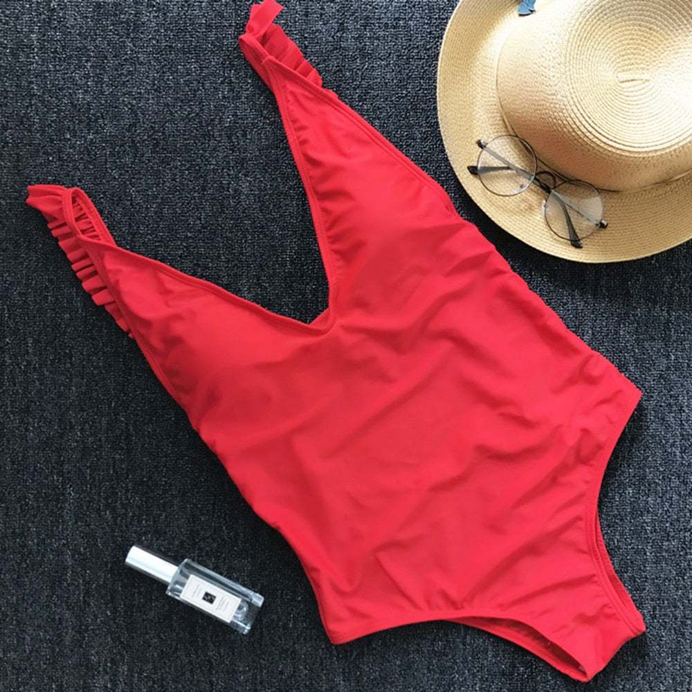 High Cut Ruffled Female Swimwear One Piece Swimsuit Women Backless Monokini Bather Bathing suit Swim Bodysuit The Clothing Company Sydney