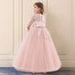 Lace Princess Dress for Girls Long Sleeve Wedding Party Gown Birthday Children Tulle Dress Teenage Formal Long Dress