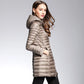 Women's Padded Hooded Long Jacket White Duck Down Overcoat Ultra Light Slim Solid Jackets Coat Portable Parkas