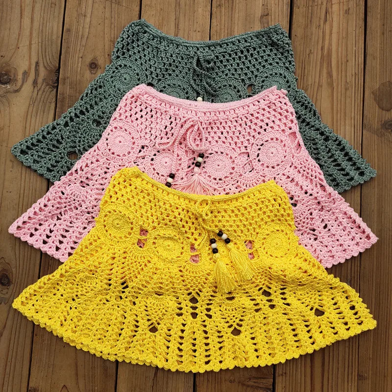 Hand Made Crochet Floral Skirt Women Beach cover up Skirt Boho Style Skirt The Clothing Company Sydney