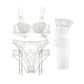 4 Piece Lace Push Up Underwear Set Half Cup Bra+Panties+Garter+Stockings