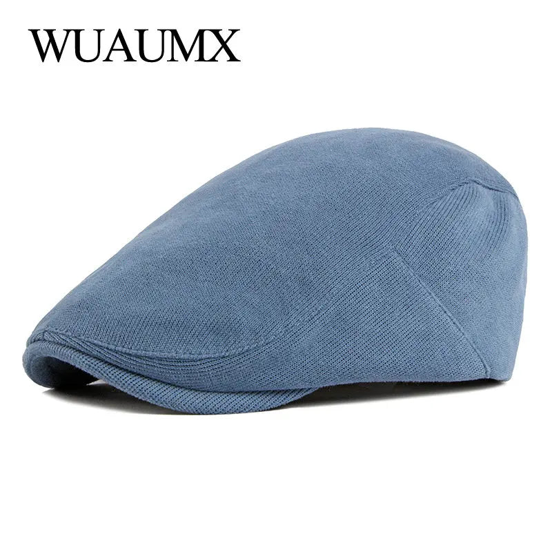 Spring Autumn Berets Hat Men's knitting Visor Cap Casual Fashion Women Beret Solid Yellow Blue Peaked Flat Cap Duckbill Hat