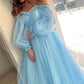 Blue Prom Dresses Long Sleeve Off the Shoulder Princess Dress Tulle Lace-up Formal Evening Party Dresses Plus Size The Clothing Company Sydney