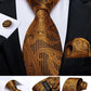 Fashion Men's Tie Luxury Gold Blue Black Striped Paisley Silk Wedding Tie For Men Designer Hanky Cufflinks Gift Tie Set