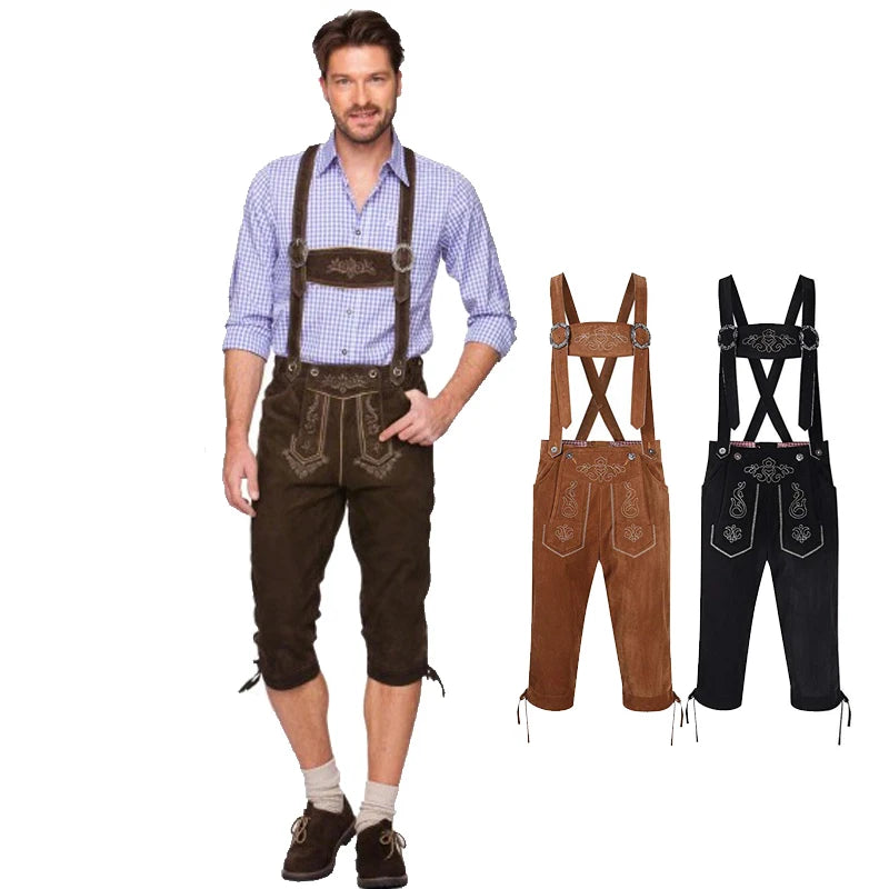 Men's Carnival Munich Oktoberfest Costume Faux Leather Pants Waiter Cosplay Fancy Party Dress