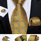 Fashion Men's Tie Luxury Gold Blue Black Striped Paisley Silk Wedding Tie For Men Designer Hanky Cufflinks Gift Tie Set