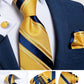 Fashion Men's Tie Luxury Gold Blue Black Striped Paisley Silk Wedding Tie For Men Designer Hanky Cufflinks Gift Tie Set