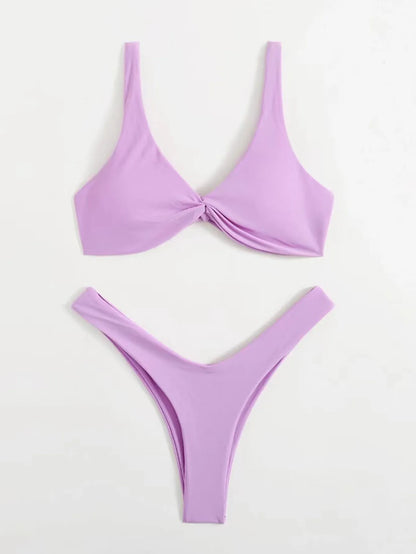 Finelylove Swimsuits Push-Up Cut-Out Bra Style Bikini Purple S 