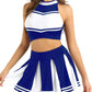 Women's Cheerleading Costume Uniform Carnival Cosplay Outfit Stand Collar Sleeveless Crop Top with Mini Pleated Skirt