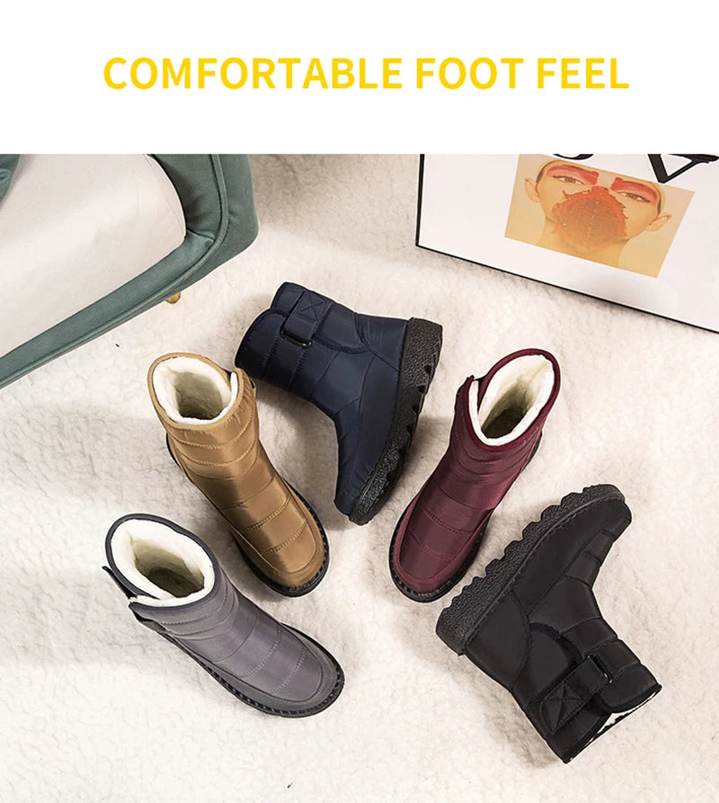 Non Slip Waterproof Snow Boots Women's Thick Plush Winter Ankle Boots Platform Keep Warm Cotton Padded Shoes