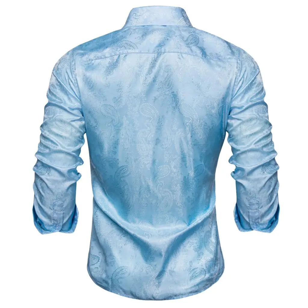 Sky Blue Mens Shirts Spring Autumn Paisley  Long Sleeve Lapel Shirt Business Party Wedding Dress Shirt The Clothing Company Sydney