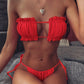 2 Piece Pleated Bandeau Swimsuit Low Waist Swimwear Beach Wear Mini Thong Bikini Set Bathing Suit