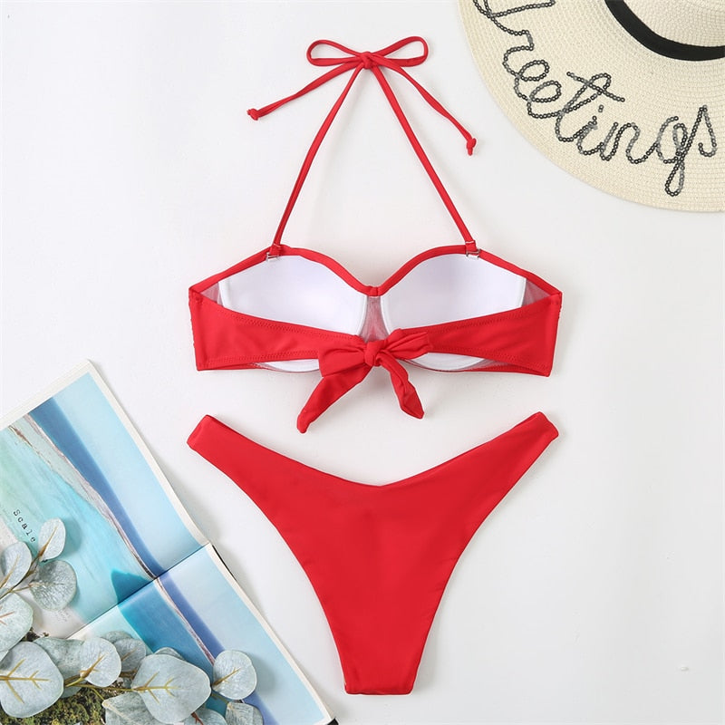 Bikini Swimsuit Women Swimwear Solid Push Up Bikinis Set High Waist Thong Bathing Suit Two Pieces Swimming Suits Female The Clothing Company Sydney