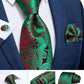 Men's Tie Teal Green Paisley Novelty Design Silk Wedding Tie for Men Handky cufflink Tie Set Party Business Fashion Set The Clothing Company Sydney